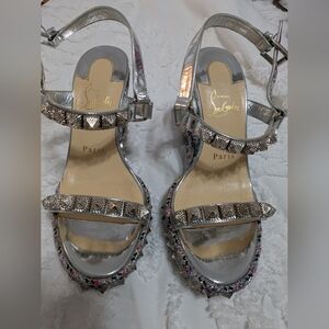 Christian Louboutin Silver and Multicolor Studded Sandals
